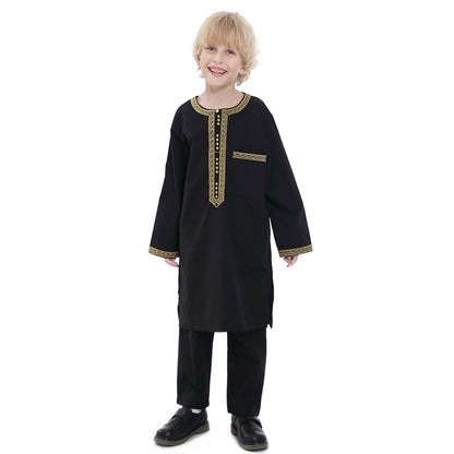 Ensemble de costume Thobe brodé pour garçon arabe musulman