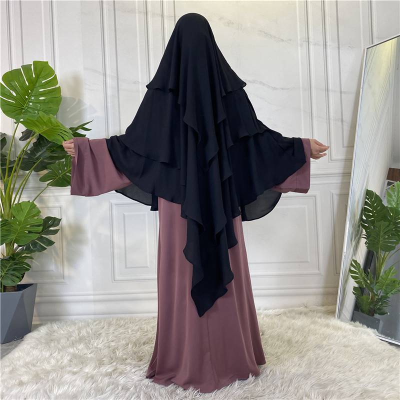 Khimar long en mousseline de soie à 3 couches, 15 options de couleurs pour femmes arabes