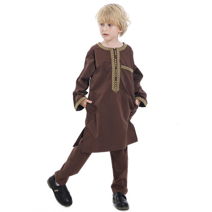 Ensemble de costume Thobe brodé pour garçon arabe musulman