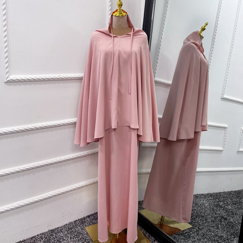 2 Pieces Set Jilbab Solid Color For Muslim Women Dress Middle East Dubai Turkish Clothing