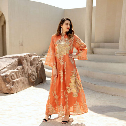 Caftan de luxe pour l'Aïd, robe caftan Jalabiya avec paillettes brodées