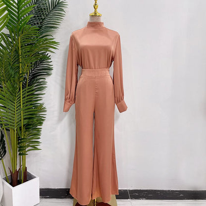 Ensemble de 2 pièces pour femme musulmane, haut et pantalon, tenue de bureau en satin