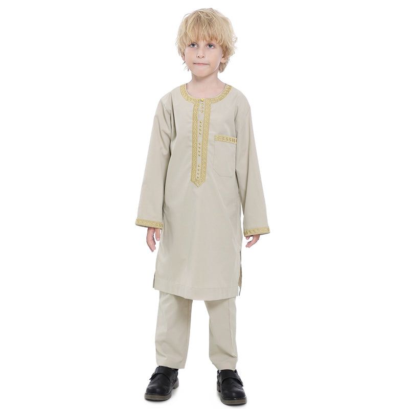 Ensemble de costume Thobe brodé pour garçon arabe musulman