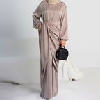 Robe Abaya en satin pour femmes musulmanes avec cache-cœur mi-long