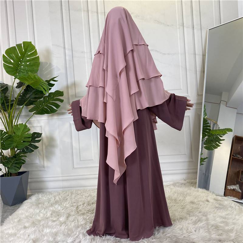 Khimar long en mousseline de soie à 3 couches, 15 options de couleurs pour femmes arabes