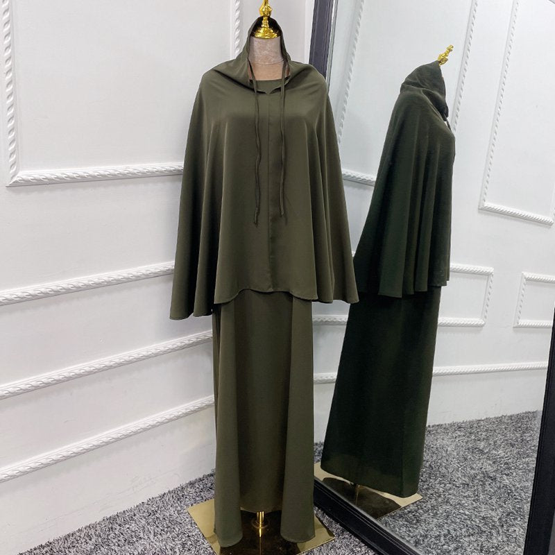 2 Pieces Set Jilbab Solid Color For Muslim Women Dress Middle East Dubai Turkish Clothing