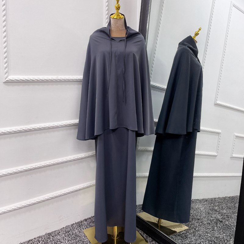 2 Pieces Set Jilbab Solid Color For Muslim Women Dress Middle East Dubai Turkish Clothing