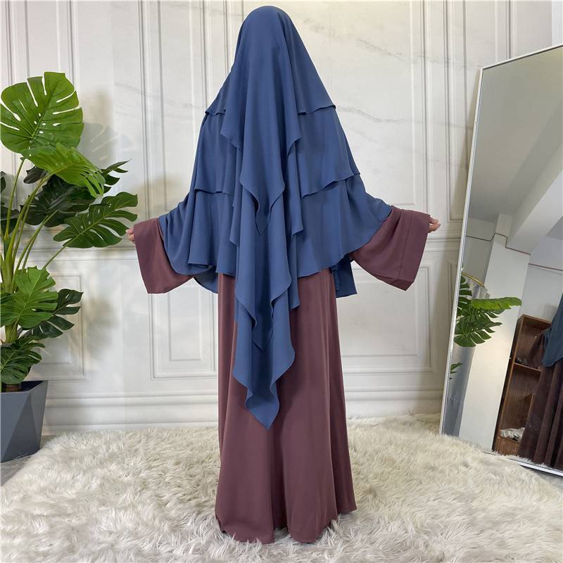 Khimar long en mousseline de soie à 3 couches, 15 options de couleurs pour femmes arabes