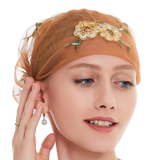 Fashion Muslim Women Arab Embroidery Hijab Caps Hat Turban