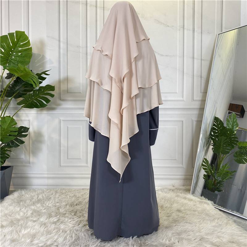 Khimar long en mousseline de soie à 3 couches, 15 options de couleurs pour femmes arabes