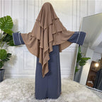 Khimar long en mousseline de soie à 3 couches, 15 options de couleurs pour femmes arabes