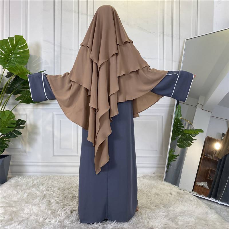 Khimar long en mousseline de soie à 3 couches, 15 options de couleurs pour femmes arabes