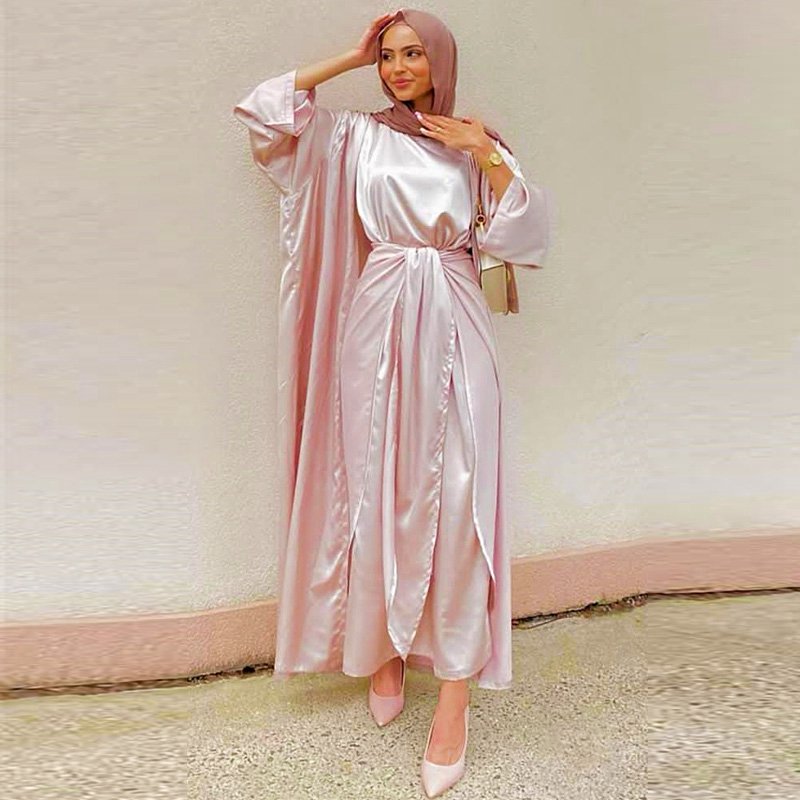 Ensemble abaya 4 pièces pour femme musulmane : robe intérieure, abaya extérieure, cache-cœur et foulard