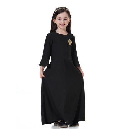 Robe Abaya simple et tendance pour filles, vêtements arabes du Moyen-Orient pour enfants