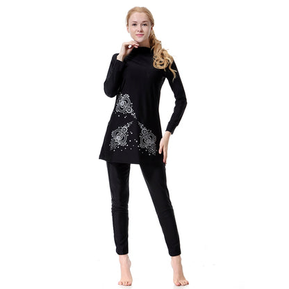 Muslim Women Burkini Printed Hooded Swimwear Swimsuit