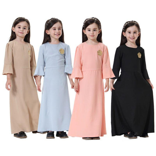Robe Abaya simple et tendance pour filles, vêtements arabes du Moyen-Orient pour enfants