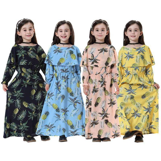 Robe longue abaya à imprimé floral pour fille arabe du Moyen-Orient