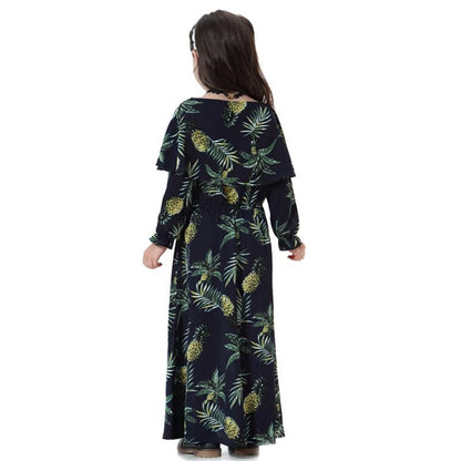 Robe longue abaya à imprimé floral pour fille arabe du Moyen-Orient