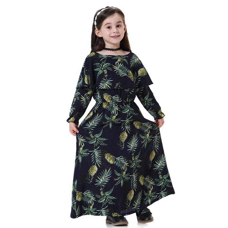 Robe longue abaya à imprimé floral pour fille arabe du Moyen-Orient
