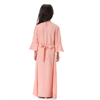 Robe Abaya simple et tendance pour filles, vêtements arabes du Moyen-Orient pour enfants