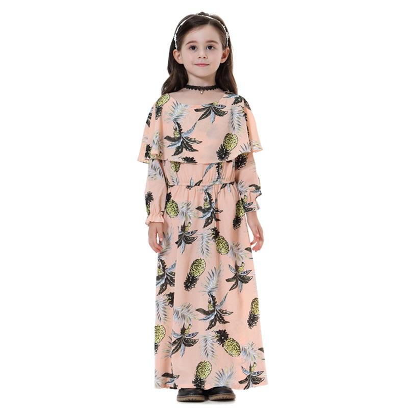 Robe longue abaya à imprimé floral pour fille arabe du Moyen-Orient