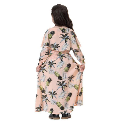 Robe longue abaya à imprimé floral pour fille arabe du Moyen-Orient