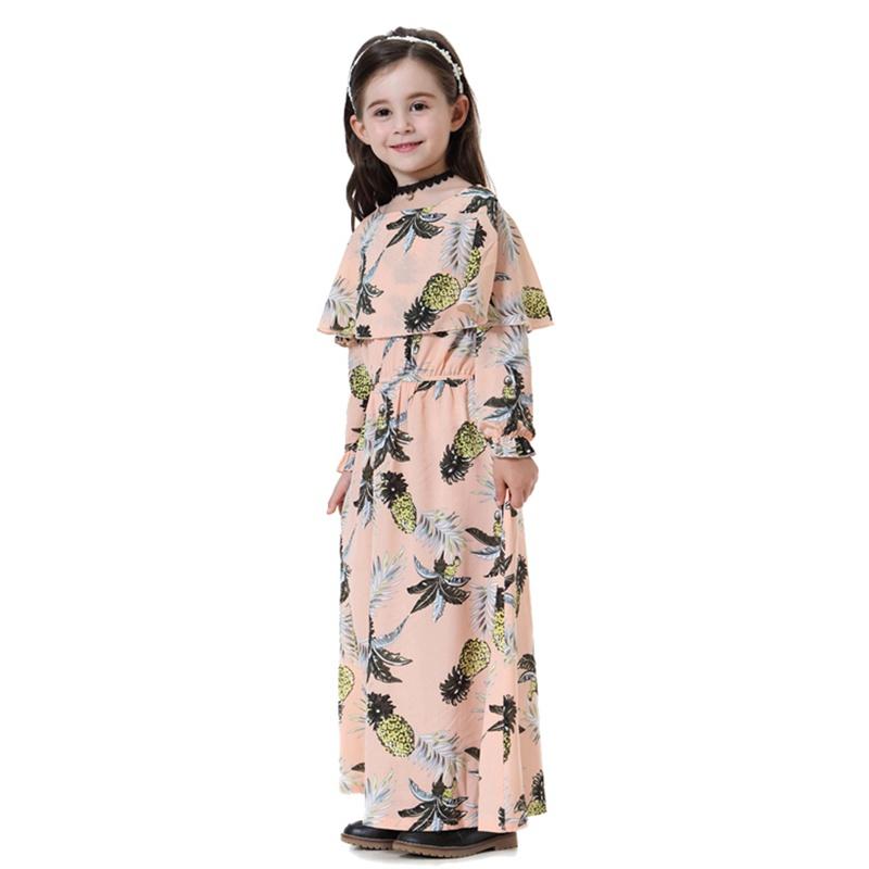 Robe longue abaya à imprimé floral pour fille arabe du Moyen-Orient
