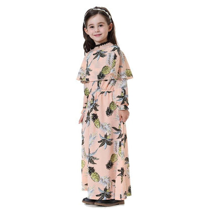 Robe longue abaya à imprimé floral pour fille arabe du Moyen-Orient