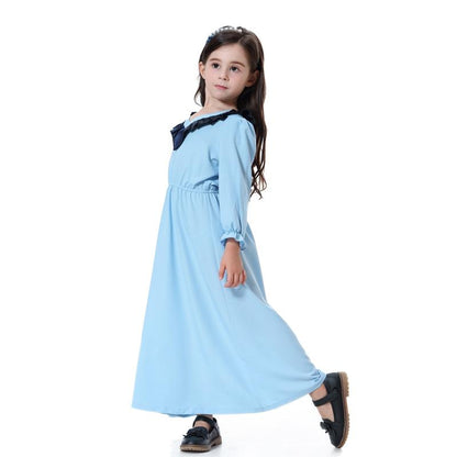 V-Neck Long Sleeve Abaya Dress For Girls Middle East Arab Kids