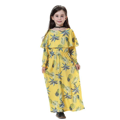 Robe longue abaya à imprimé floral pour fille arabe du Moyen-Orient