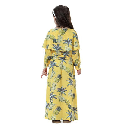 Robe longue abaya à imprimé floral pour fille arabe du Moyen-Orient